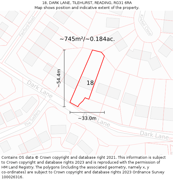 18, DARK LANE, TILEHURST, READING, RG31 6RA: Plot and title map