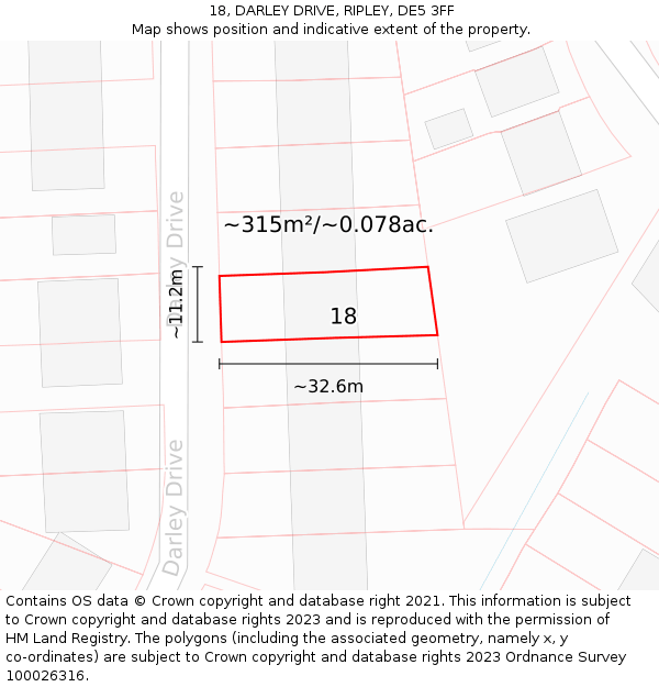 18, DARLEY DRIVE, RIPLEY, DE5 3FF: Plot and title map