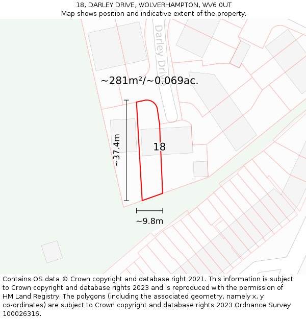 18, DARLEY DRIVE, WOLVERHAMPTON, WV6 0UT: Plot and title map