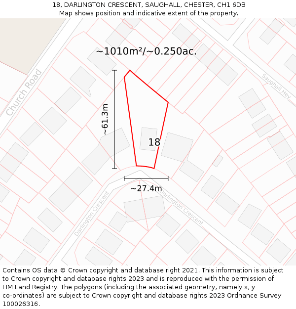 18, DARLINGTON CRESCENT, SAUGHALL, CHESTER, CH1 6DB: Plot and title map
