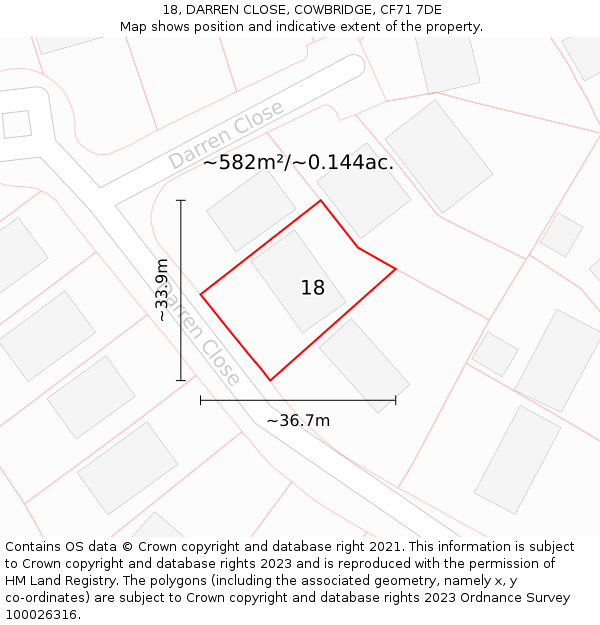 18, DARREN CLOSE, COWBRIDGE, CF71 7DE: Plot and title map