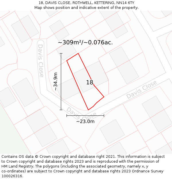 18, DAVIS CLOSE, ROTHWELL, KETTERING, NN14 6TY: Plot and title map