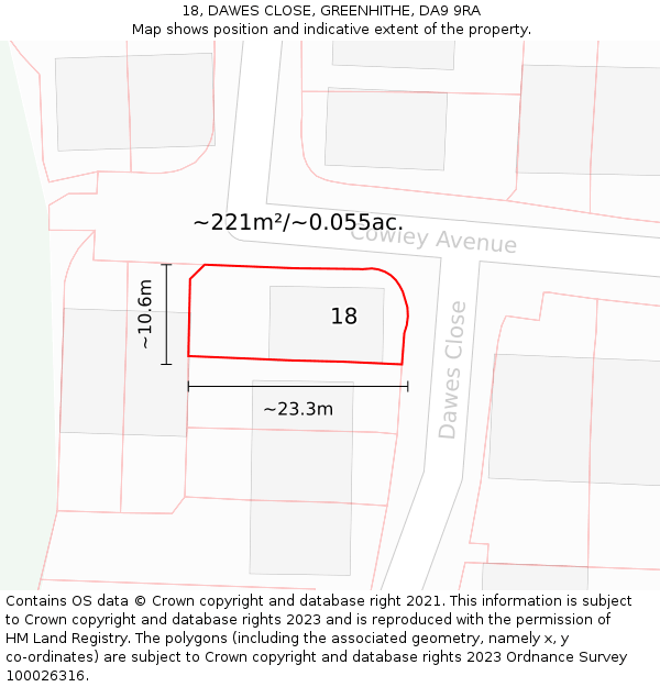 18, DAWES CLOSE, GREENHITHE, DA9 9RA: Plot and title map
