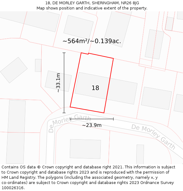 18, DE MORLEY GARTH, SHERINGHAM, NR26 8JG: Plot and title map