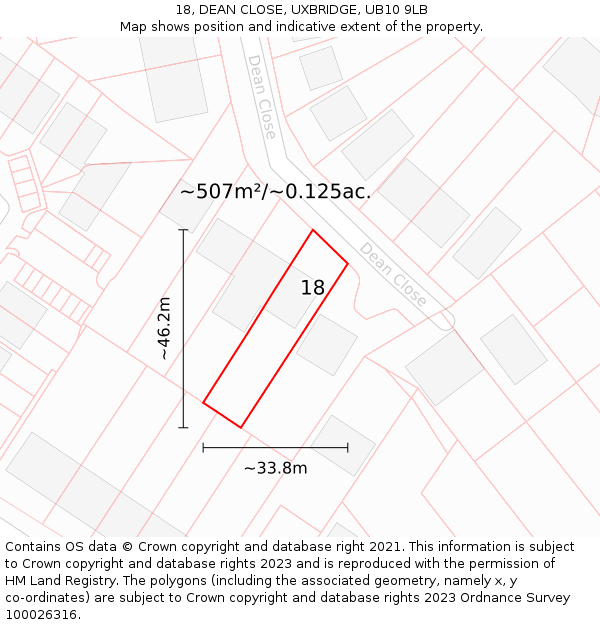 18, DEAN CLOSE, UXBRIDGE, UB10 9LB: Plot and title map