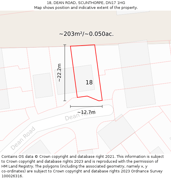 18, DEAN ROAD, SCUNTHORPE, DN17 1HG: Plot and title map