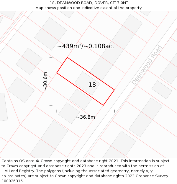 18, DEANWOOD ROAD, DOVER, CT17 0NT: Plot and title map