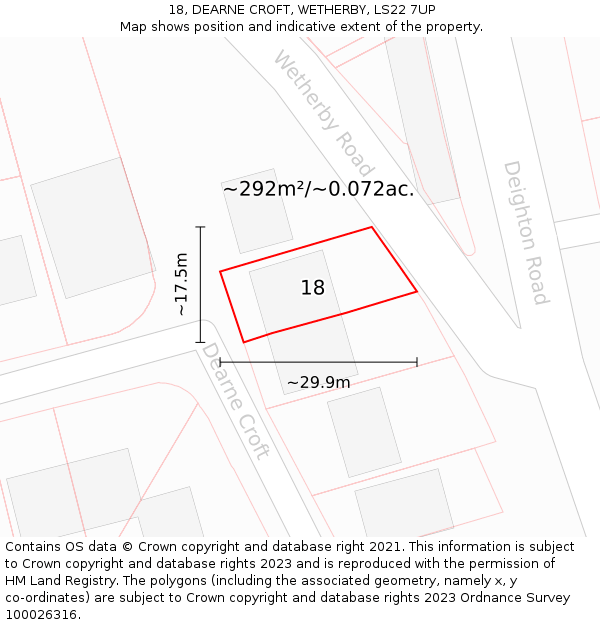 18, DEARNE CROFT, WETHERBY, LS22 7UP: Plot and title map