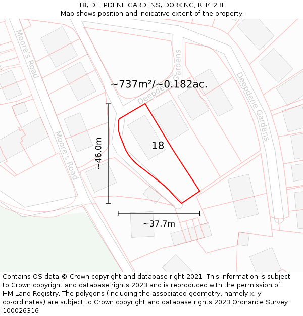 18, DEEPDENE GARDENS, DORKING, RH4 2BH: Plot and title map