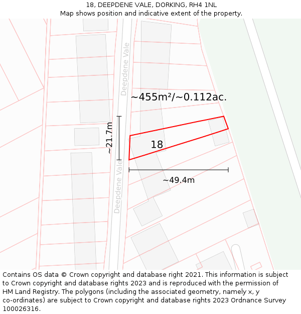 18, DEEPDENE VALE, DORKING, RH4 1NL: Plot and title map
