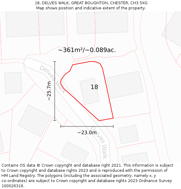 18, DELVES WALK, GREAT BOUGHTON, CHESTER, CH3 5XG: Plot and title map