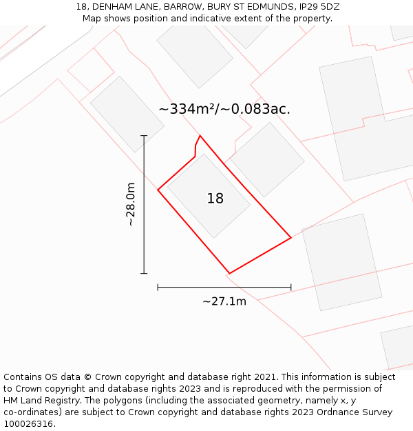 18, DENHAM LANE, BARROW, BURY ST EDMUNDS, IP29 5DZ: Plot and title map