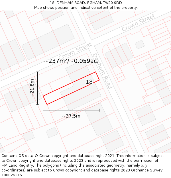 18, DENHAM ROAD, EGHAM, TW20 9DD: Plot and title map