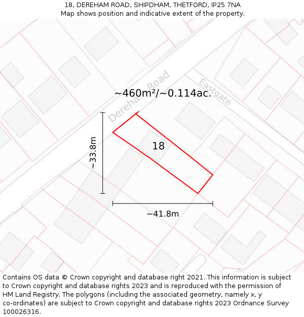18, DEREHAM ROAD, SHIPDHAM, THETFORD, IP25 7NA: Plot and title map
