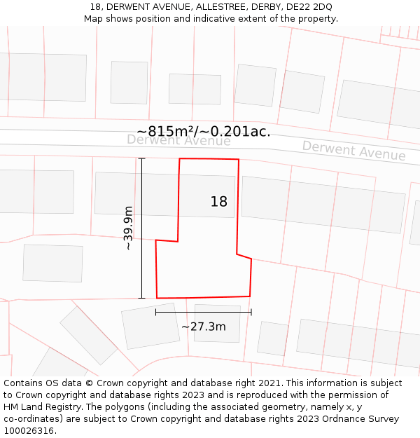 18, DERWENT AVENUE, ALLESTREE, DERBY, DE22 2DQ: Plot and title map
