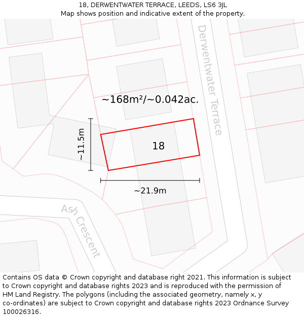 18, DERWENTWATER TERRACE, LEEDS, LS6 3JL: Plot and title map