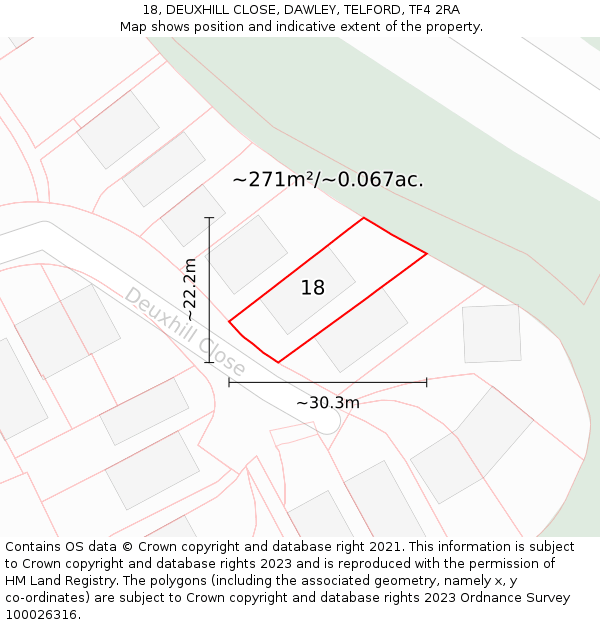18, DEUXHILL CLOSE, DAWLEY, TELFORD, TF4 2RA: Plot and title map