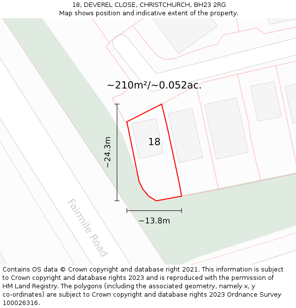 18, DEVEREL CLOSE, CHRISTCHURCH, BH23 2RG: Plot and title map