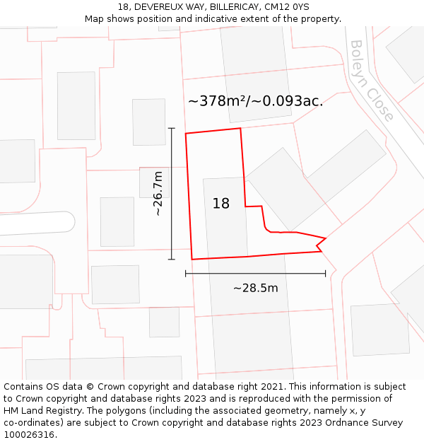18, DEVEREUX WAY, BILLERICAY, CM12 0YS: Plot and title map