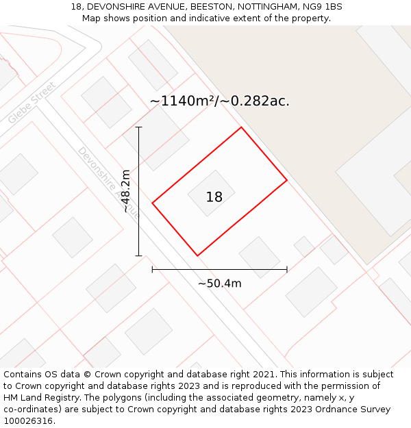 18, DEVONSHIRE AVENUE, BEESTON, NOTTINGHAM, NG9 1BS: Plot and title map