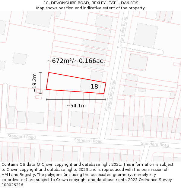 18, DEVONSHIRE ROAD, BEXLEYHEATH, DA6 8DS: Plot and title map