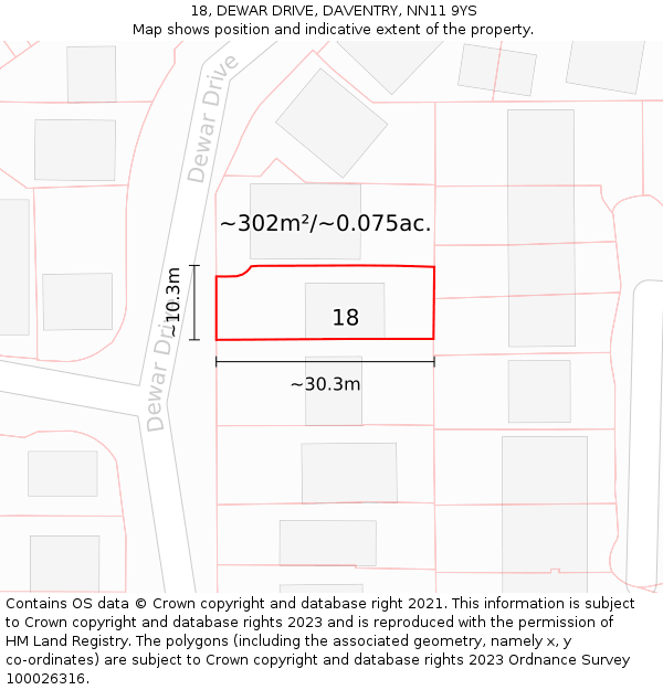 18, DEWAR DRIVE, DAVENTRY, NN11 9YS: Plot and title map