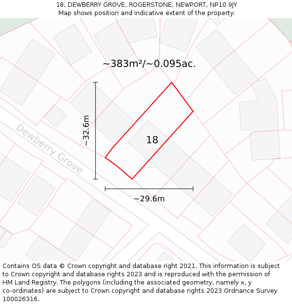 18, DEWBERRY GROVE, ROGERSTONE, NEWPORT, NP10 9JY: Plot and title map