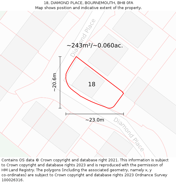 18, DIAMOND PLACE, BOURNEMOUTH, BH8 0FA: Plot and title map