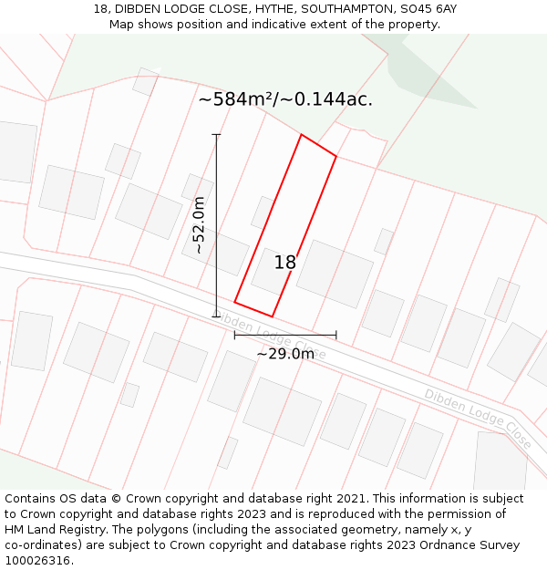 18, DIBDEN LODGE CLOSE, HYTHE, SOUTHAMPTON, SO45 6AY: Plot and title map