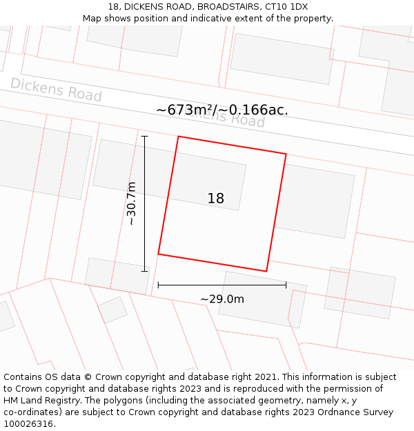 18, DICKENS ROAD, BROADSTAIRS, CT10 1DX: Plot and title map