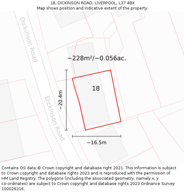 18, DICKINSON ROAD, LIVERPOOL, L37 4BX: Plot and title map