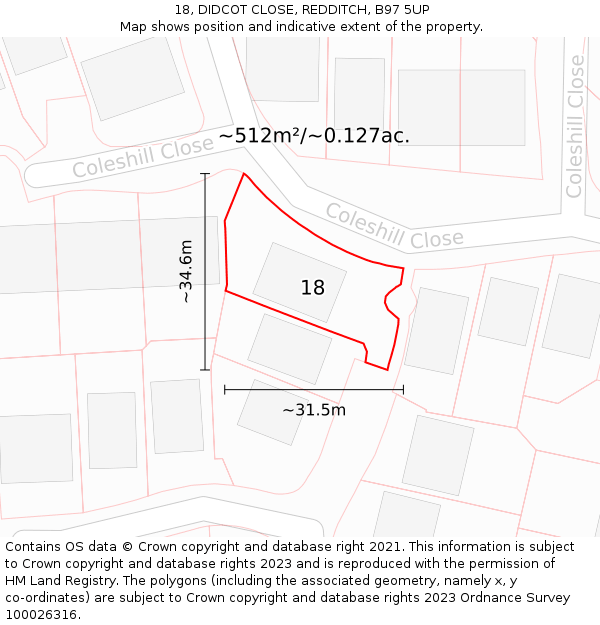 18, DIDCOT CLOSE, REDDITCH, B97 5UP: Plot and title map