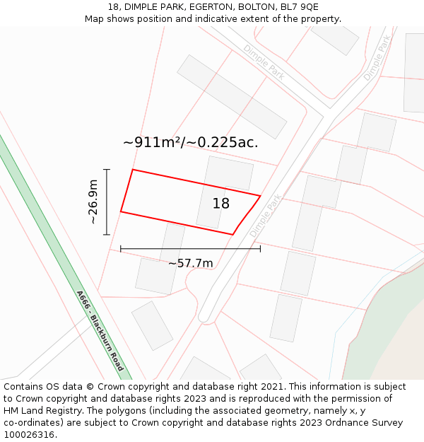 18, DIMPLE PARK, EGERTON, BOLTON, BL7 9QE: Plot and title map