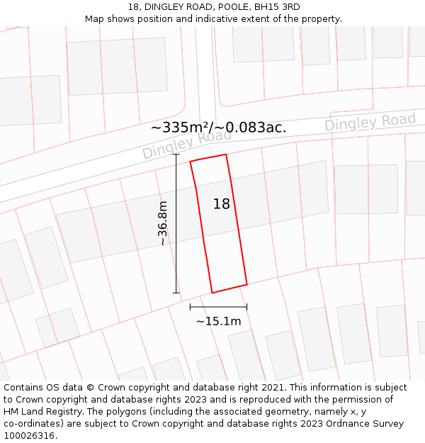 18, DINGLEY ROAD, POOLE, BH15 3RD: Plot and title map