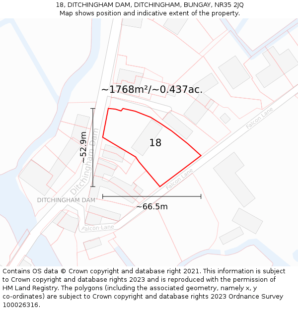 18, DITCHINGHAM DAM, DITCHINGHAM, BUNGAY, NR35 2JQ: Plot and title map