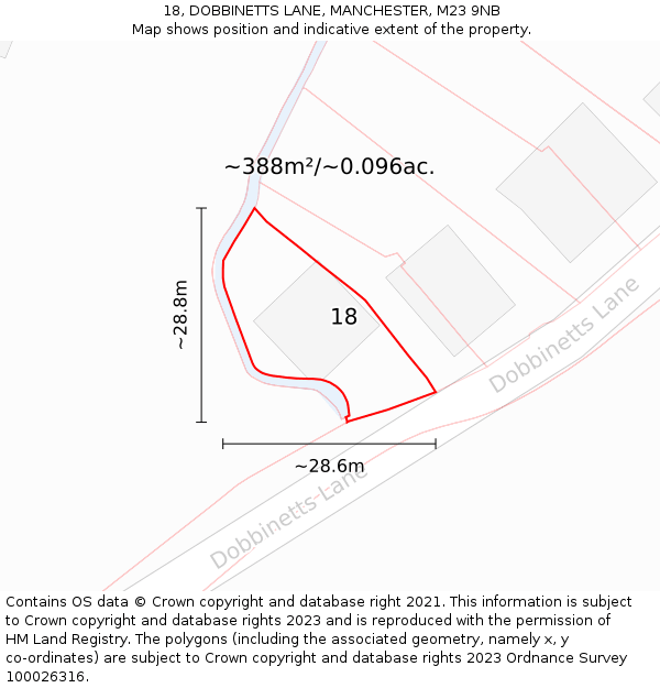 18, DOBBINETTS LANE, MANCHESTER, M23 9NB: Plot and title map