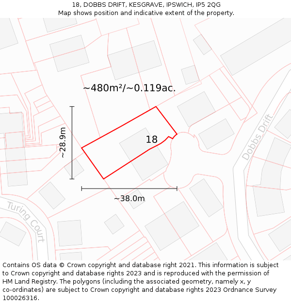 18, DOBBS DRIFT, KESGRAVE, IPSWICH, IP5 2QG: Plot and title map