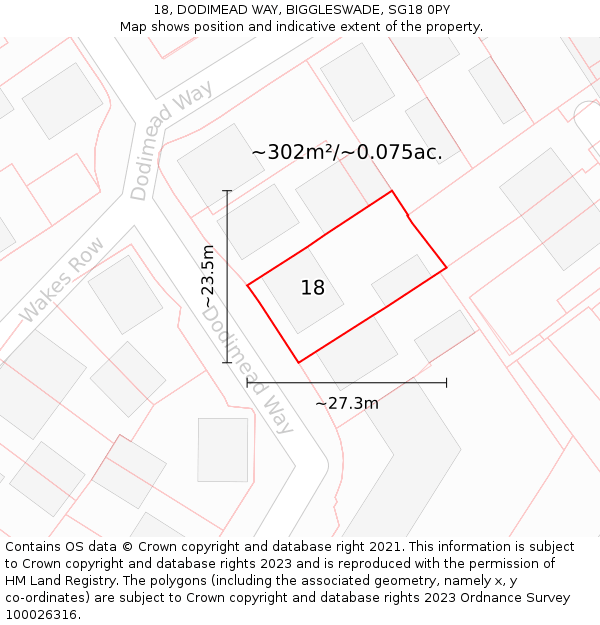 18, DODIMEAD WAY, BIGGLESWADE, SG18 0PY: Plot and title map