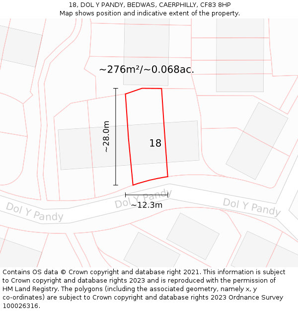 18, DOL Y PANDY, BEDWAS, CAERPHILLY, CF83 8HP: Plot and title map
