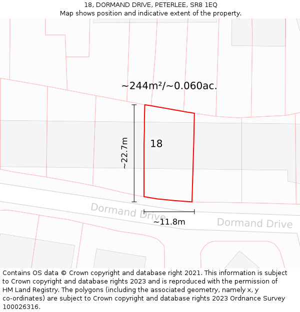18, DORMAND DRIVE, PETERLEE, SR8 1EQ: Plot and title map