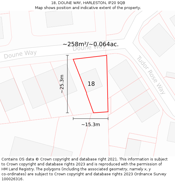 18, DOUNE WAY, HARLESTON, IP20 9QB: Plot and title map