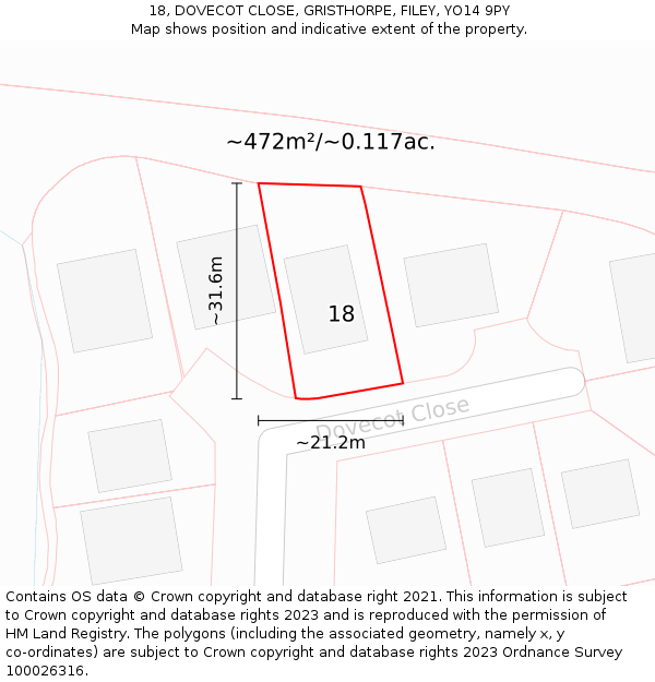18, DOVECOT CLOSE, GRISTHORPE, FILEY, YO14 9PY: Plot and title map