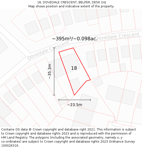 18, DOVEDALE CRESCENT, BELPER, DE56 1HJ: Plot and title map