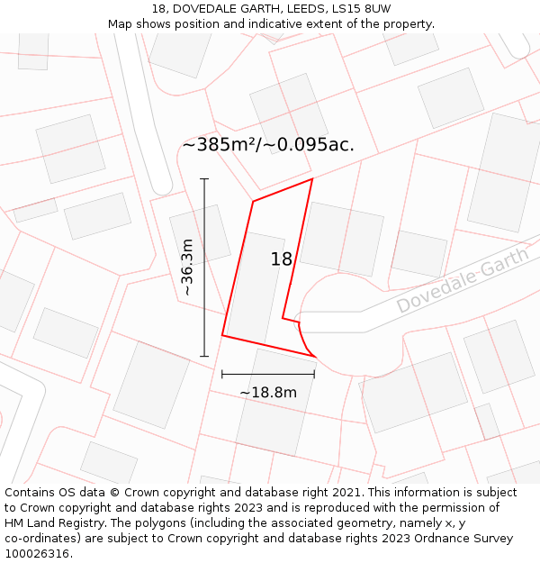 18, DOVEDALE GARTH, LEEDS, LS15 8UW: Plot and title map