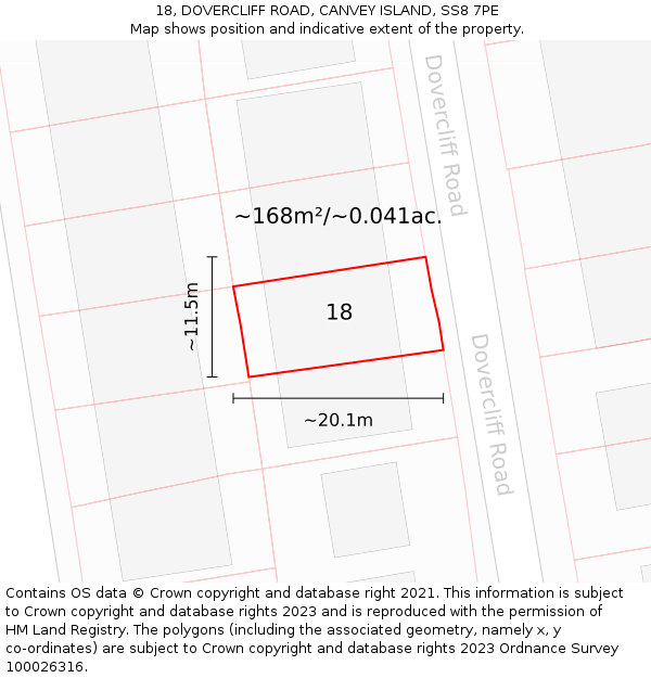 18, DOVERCLIFF ROAD, CANVEY ISLAND, SS8 7PE: Plot and title map