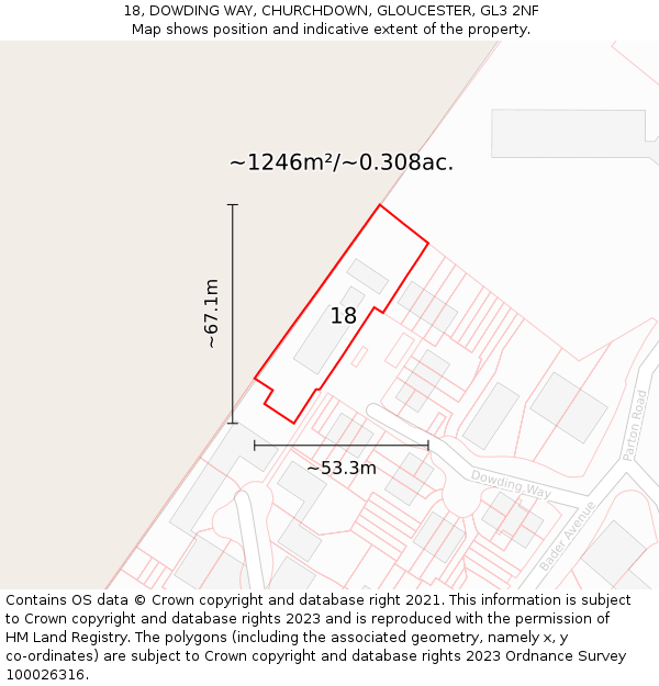 18, DOWDING WAY, CHURCHDOWN, GLOUCESTER, GL3 2NF: Plot and title map