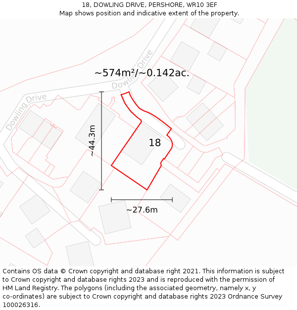 18, DOWLING DRIVE, PERSHORE, WR10 3EF: Plot and title map