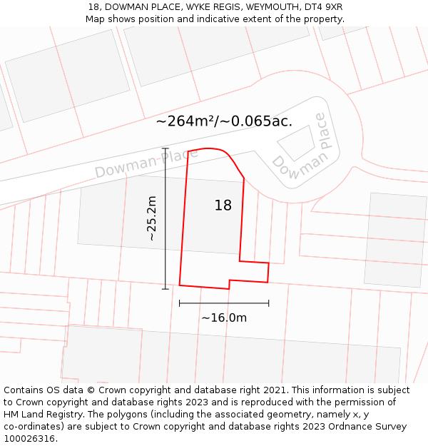 18, DOWMAN PLACE, WYKE REGIS, WEYMOUTH, DT4 9XR: Plot and title map