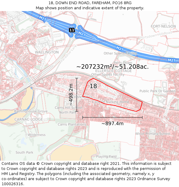18, DOWN END ROAD, FAREHAM, PO16 8RG: Plot and title map