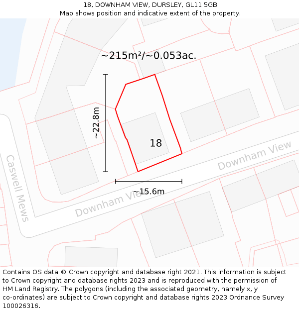 18, DOWNHAM VIEW, DURSLEY, GL11 5GB: Plot and title map